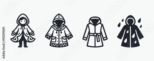 Simple Raincoat and Poncho Weather Protection Icons Set