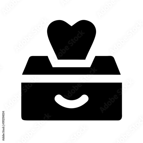 Black gift box with heart emerging from it