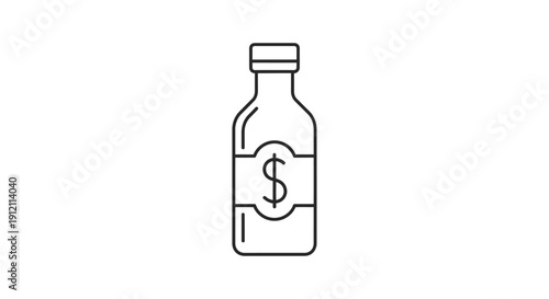 Bottle icon with dollar sign financial concept in simple vector design
