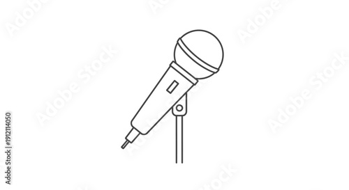 Simple line art microphone on a stand for audio recording and broadcast