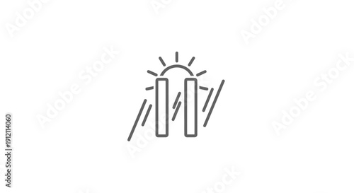 Minimalist icon of sunrise shining through pillars or structures