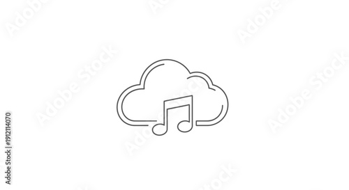 Cloud with musical note icon on white background music streaming concept