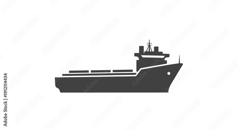Obraz premium Silhouette of a cargo ship on a white background for commercial use