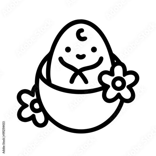 Smiling egg in cup with flowers