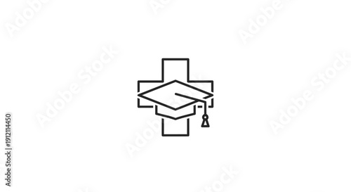Medical education concept icon with graduation cap and cross symbol