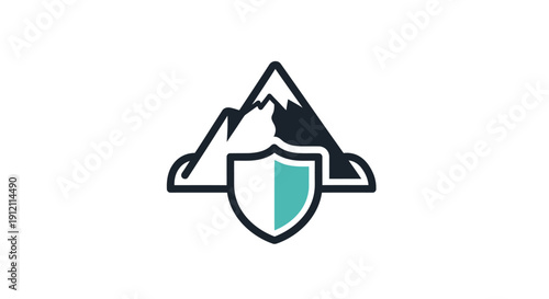 Mountain and shield symbol design elements for security and protection