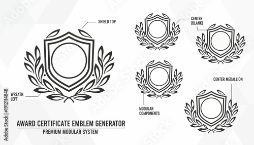 Premium award certificate emblem generator template with modular design elements and laurel wreaths