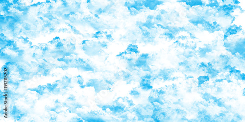 Blue watercolor background, Sky in .Background with clouds on blue sky. watercolour painting soft textured on wet white Aquarelle paint paper textured canvas element for text design,paper background, 