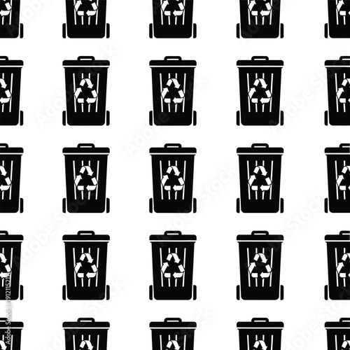 Multiple trash cans pattern on white background viewed from front