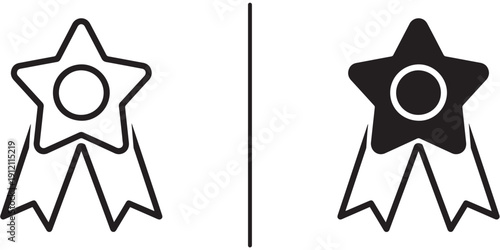 A pair of star-shaped award ribbons on a white background