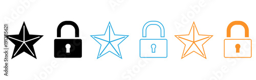 Combination of star and padlock icons in various colors