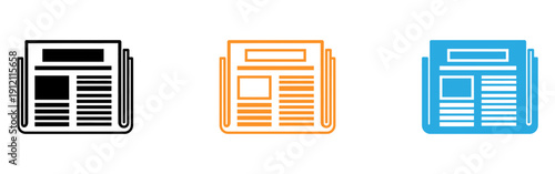 Newspaper icons in black orange and blue