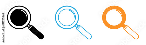 Magnifying glass icons in black blue and orange