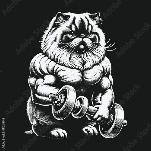 Muscular Cat Lifting Weights: A Humorous and Strong Illustration.