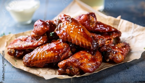 sticky glazed wings on baking paper bbq chicken wings rustic style glazed wings rich and glossy