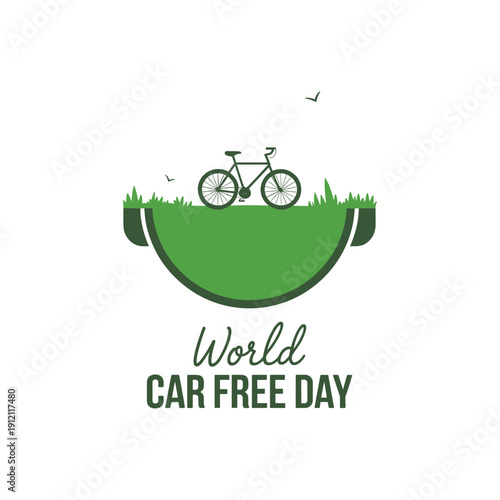 World Car Free Day Banner with Bicycle on Green Grass Eco Transportation Concept