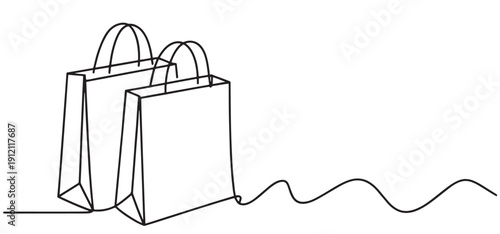 continuous line art two shopping bags, vector illustration