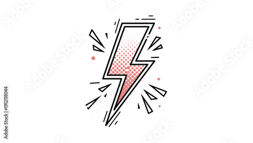 Pink lightning bolt icon with a halftone dot pattern and decorative black lines to express energy and dynamism.