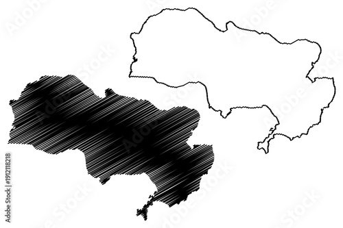 Kamikamagari-jima island (Japan, East Asia, Japanese archipelago) map vector illustration, scribble sketch Kamikamagarijima map