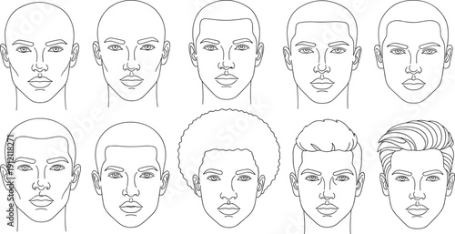 Collection of diverse male face outlines showing various hairstyles and head shapes male faces face shapes