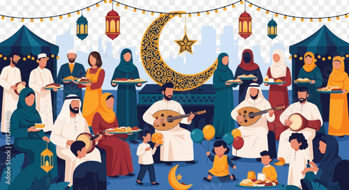 People celebrate a festival with music food and decorations