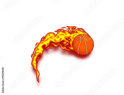 Flying Basketball with Curved Fire Flame Trail Vector