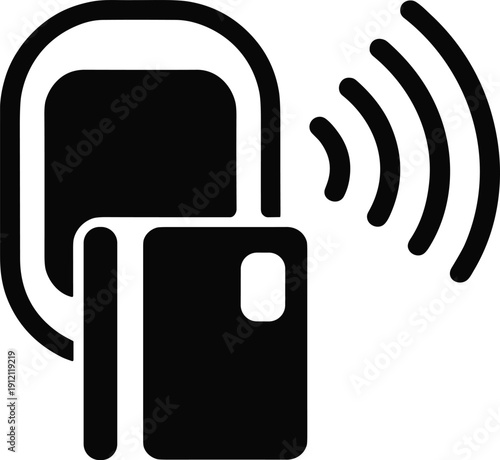 Mobile device tap to pay icon with credit card and NFC waves for contactless wireless payment