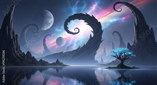 fantasy landscape with moon