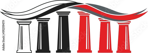 Abstract pillars with flowing lines representing strength and progress suitable for corporate branding and architectural concepts