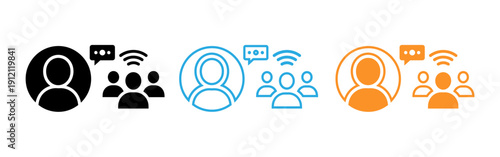 A set of colorful icons representing communication and social connections