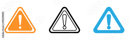 Warning signs with exclamation marks in orange black and blue