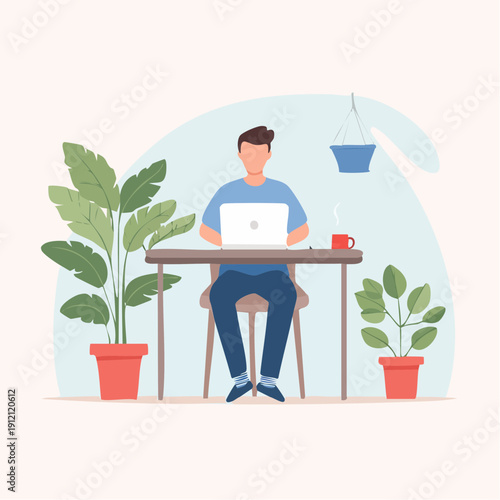 Modern Remote Working Lifestyle Vector with Faceless Professional at Desk