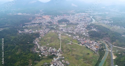 Wallpaper Mural Aerial View of Town Expansion in Valley with River and Highway Torontodigital.ca