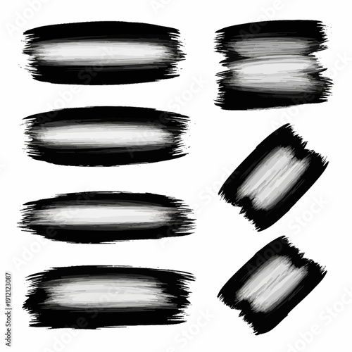 Paint splash splatter ink brush blobs set. Brush paint stroke set, Dry brush texture. Grunge paint lines, rough drawn elements. Dirty liquid spots, rough dust, grain pattern 