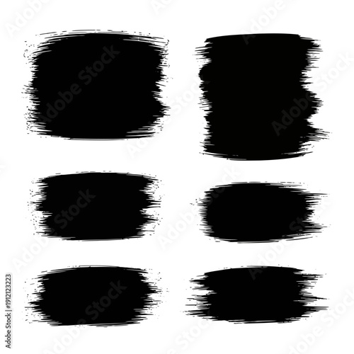 Paint splash splatter ink brush blobs set. Brush paint stroke set, Dry brush texture. Grunge paint lines, rough drawn elements. Dirty liquid spots, rough dust, grain pattern 