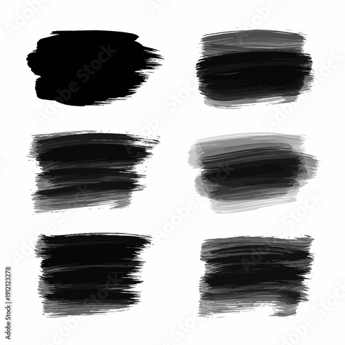 Paint splash splatter ink brush blobs set. Brush paint stroke set, Dry brush texture. Grunge paint lines, rough drawn elements. Dirty liquid spots, rough dust, grain pattern 