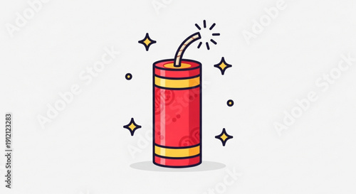 Colorful cartoon dynamite stick with lit fuse and sparks symbolizing energy and excitement in a playful illustration