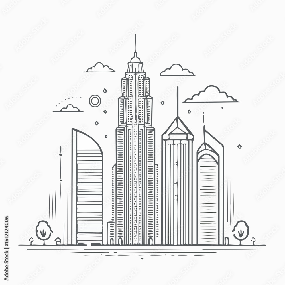 Obraz premium Modern cityscape with sleek skyscrapers and minimalist design elements.