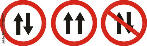 Traffic road signs for two way and no entry icons
