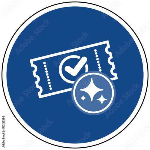 Blaues Schild Ticket und Event mit KI Symbol für intelligente Buchung und Eintrittskontrolle Vektor