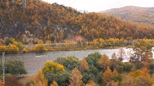 Wallpaper Mural Golden Autumn Landscape with River Valley and Mountain Forest Torontodigital.ca