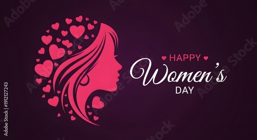 Happy women's day celebration with pink hearts and silhouette