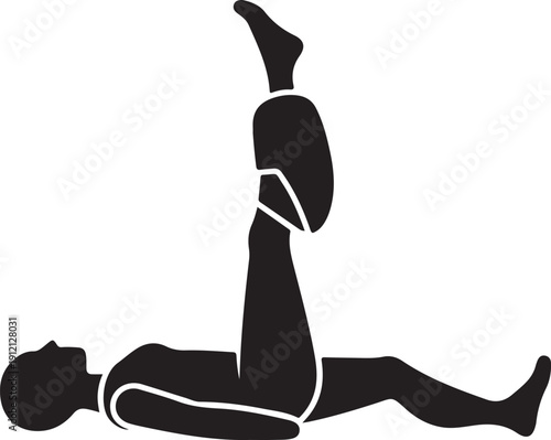 Silhouette of person lying down stretching one leg upwards yoga exercise fitness health