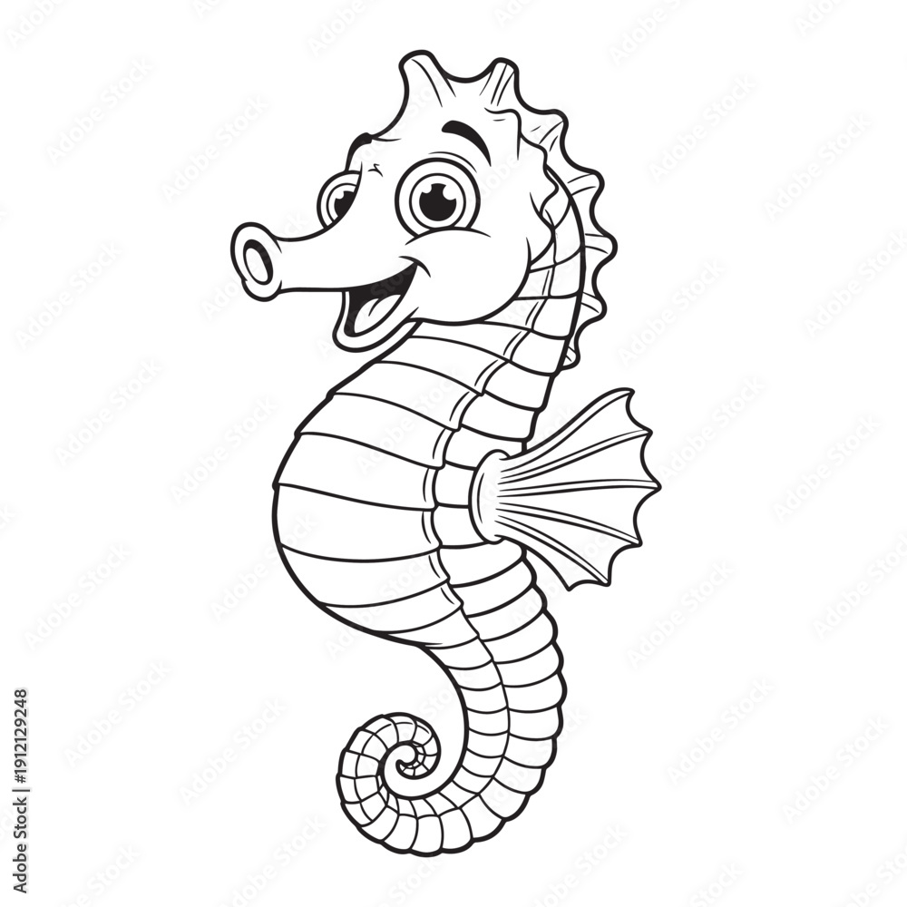 Obraz premium Playful seahorse cartoon illustration perfect for children's undersea adventures and imaginative stories.