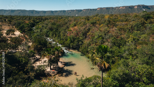 Serras Gerais Tocantins, Pequizeiro Beach, panoramic aerial image of crystal-clear blue water, a paradisiacal location, a tourist destination