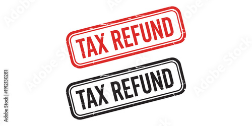 Two tax refund stamps in red and black on white background