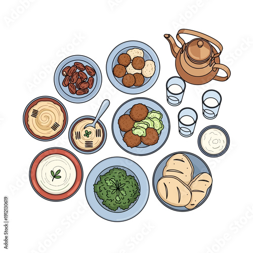 Celebrating Ramadan with traditional Middle Eastern cuisine and delicacies on a festive table setting