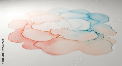 Abstract Watercolor Clouds in Soft Pink Blue Hues on White Background