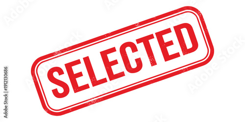 Red selected stamp isolated on white background with bold text