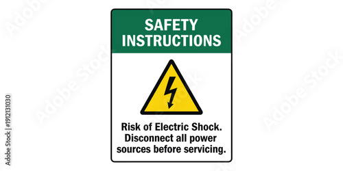 Safety instructions sign with yellow warning triangle and black lightning bolt symbol